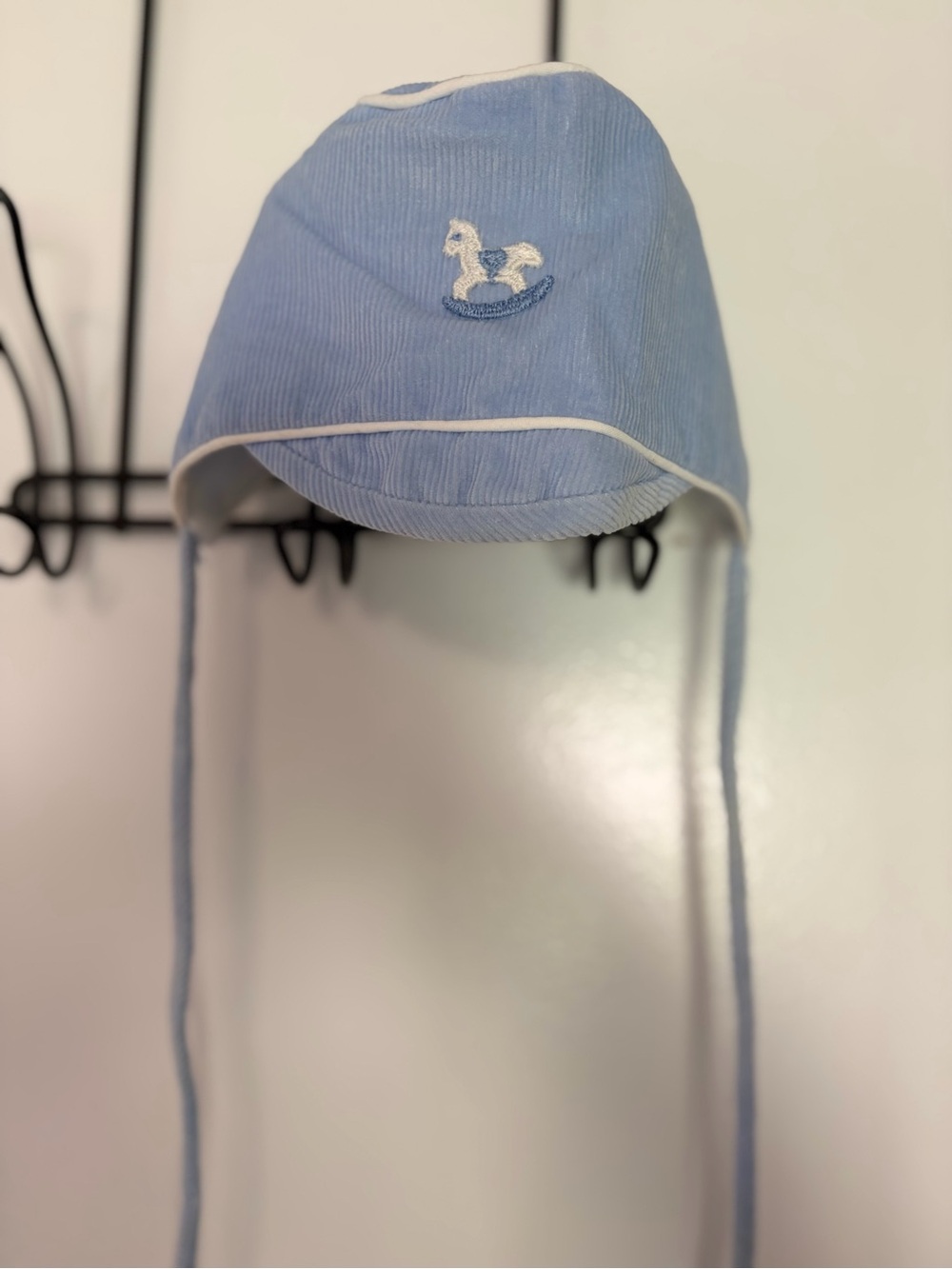 Vintage Light Blue Corduroy Baby bonnet